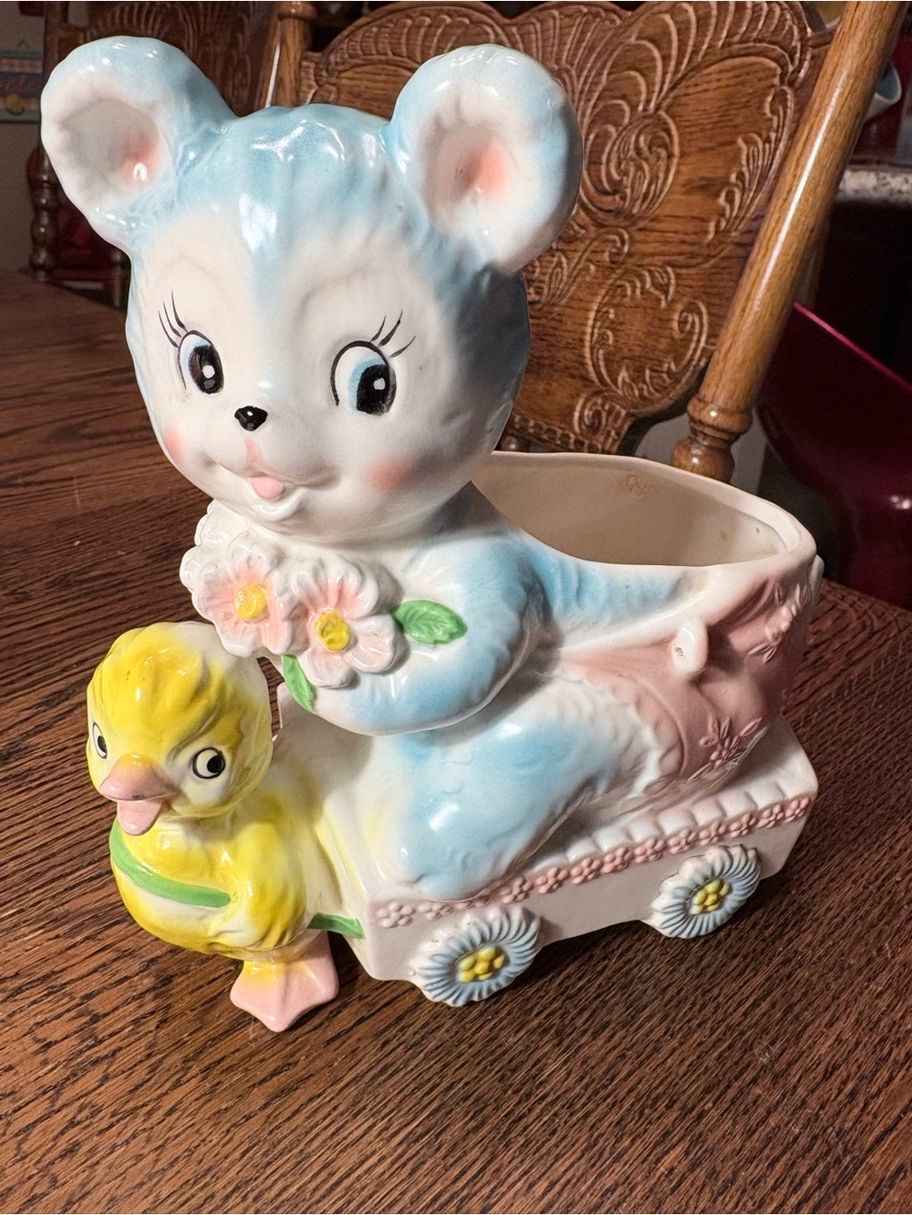 Vintage Napco Teddy Bear Duck Planter, 1950s Nursery Decor Rare